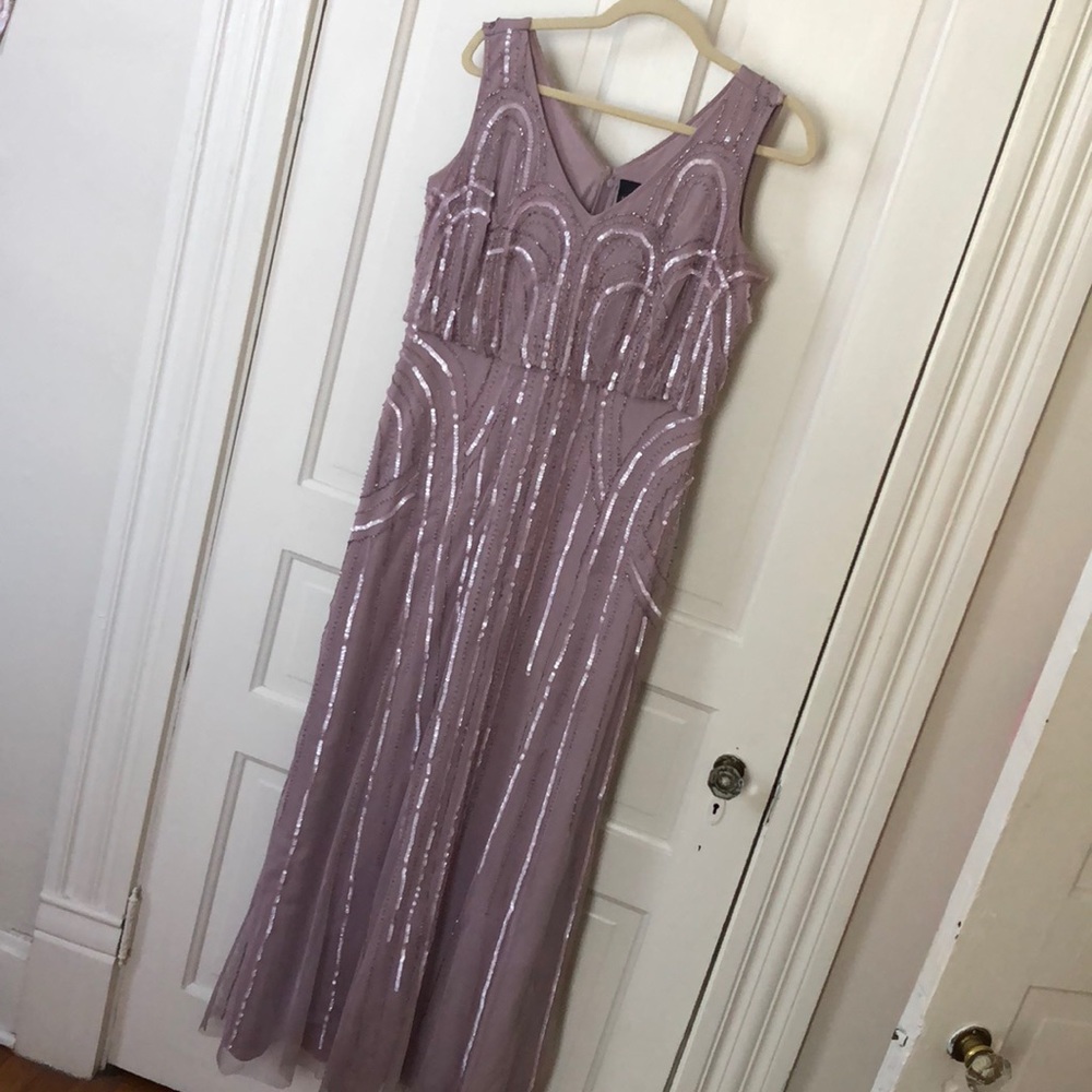 Mauve beaded floor-length dress